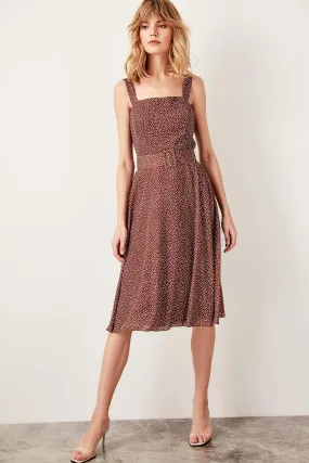 10900 Brown Belted Polka Dot Dress