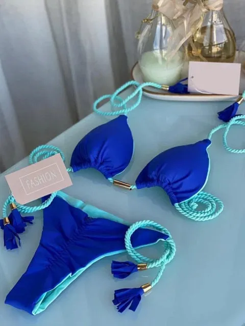 Ashoreshop Bikini Set 2022 Blue Color Swimsuit Woman Sexy Bathing Suits