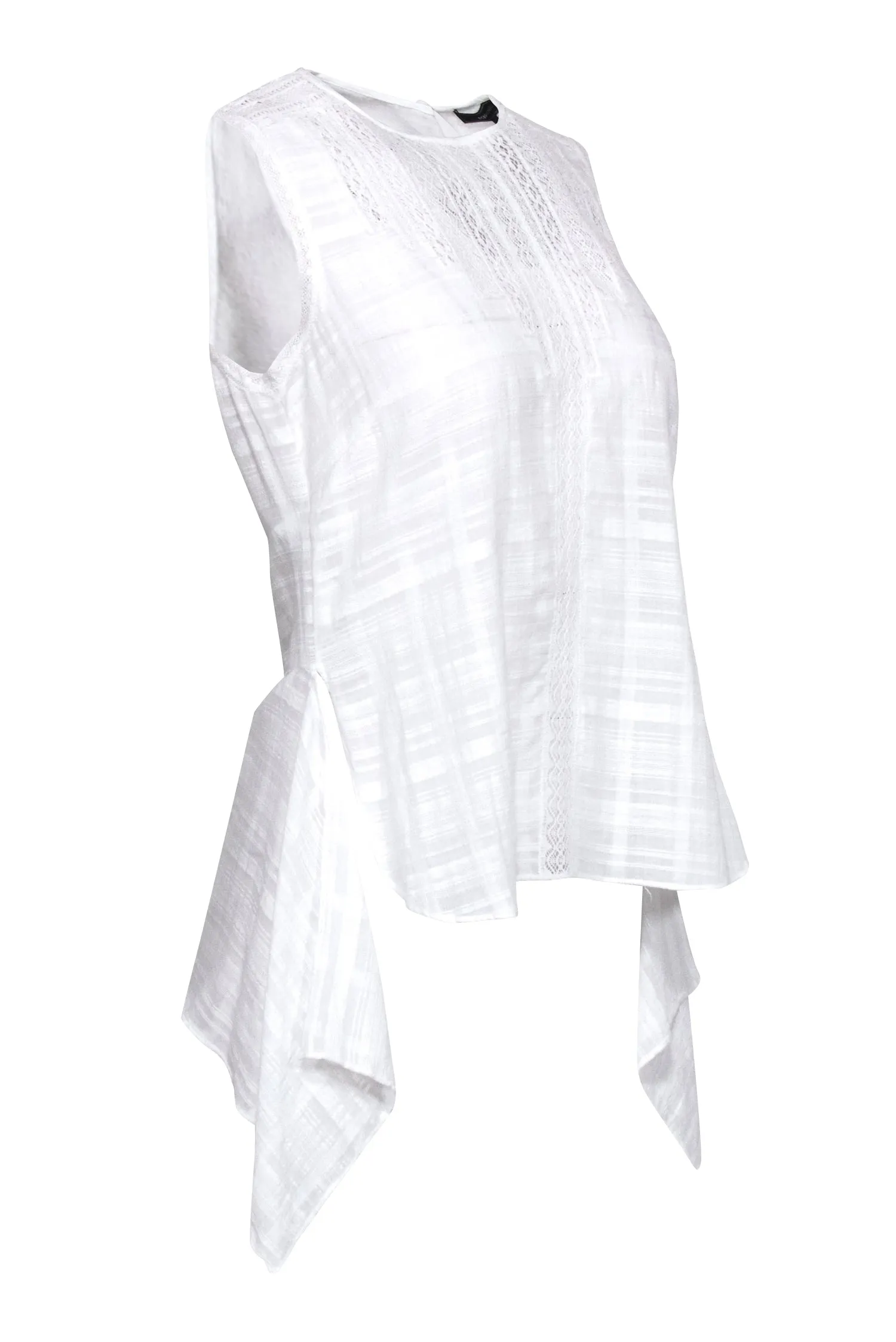 BCBG Max Azria - White Cotton Textured Semi-Sheer Tank w/ Lace Sz XXS