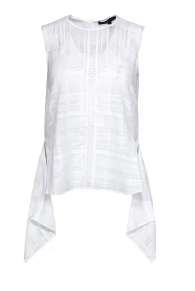 BCBG Max Azria - White Cotton Textured Semi-Sheer Tank w/ Lace Sz XXS