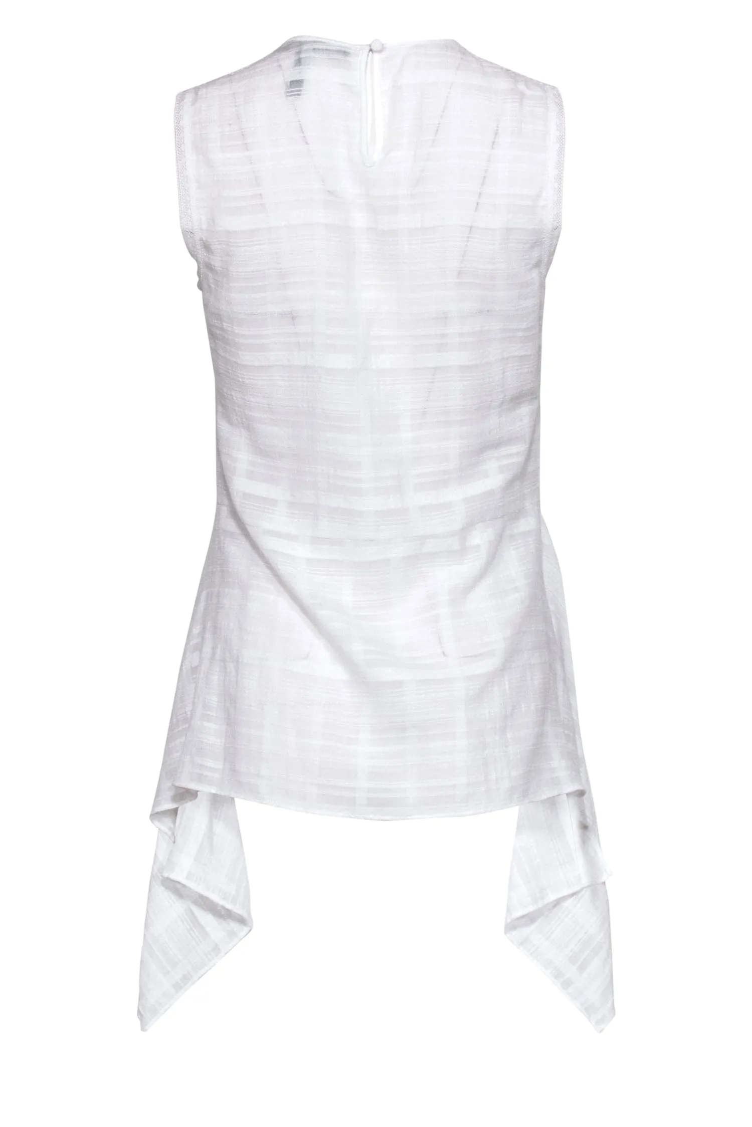 BCBG Max Azria - White Cotton Textured Semi-Sheer Tank w/ Lace Sz XXS