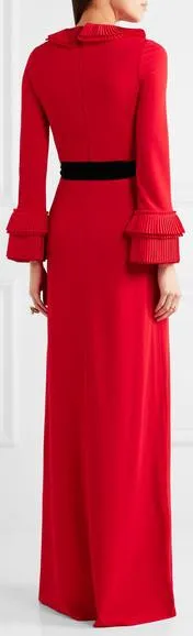 Belted Red Ruffled Maxi Dress