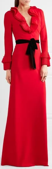 Belted Red Ruffled Maxi Dress