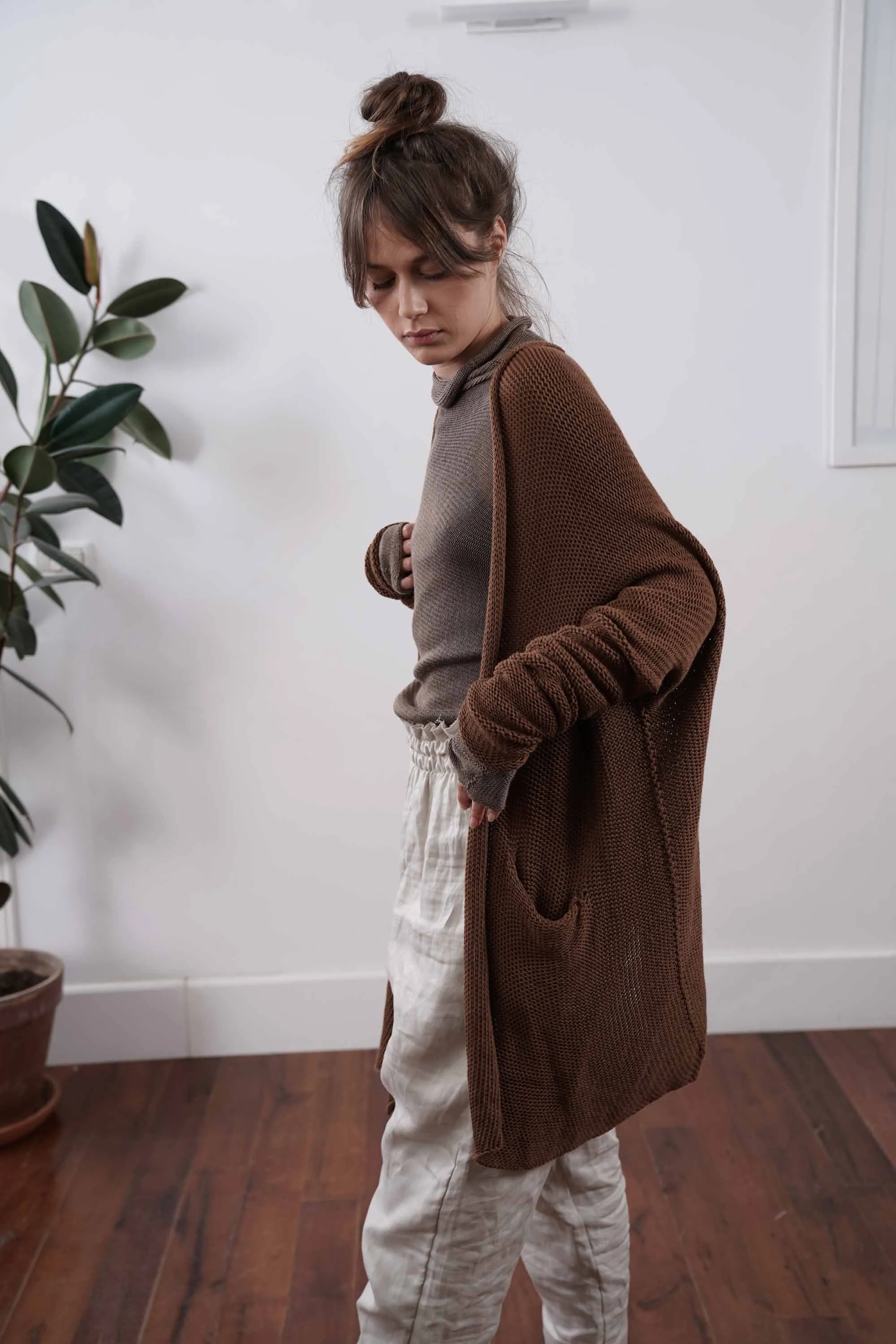 Big Chunky Oversize Soy Coat Sweater with pockets - Cognac Brown