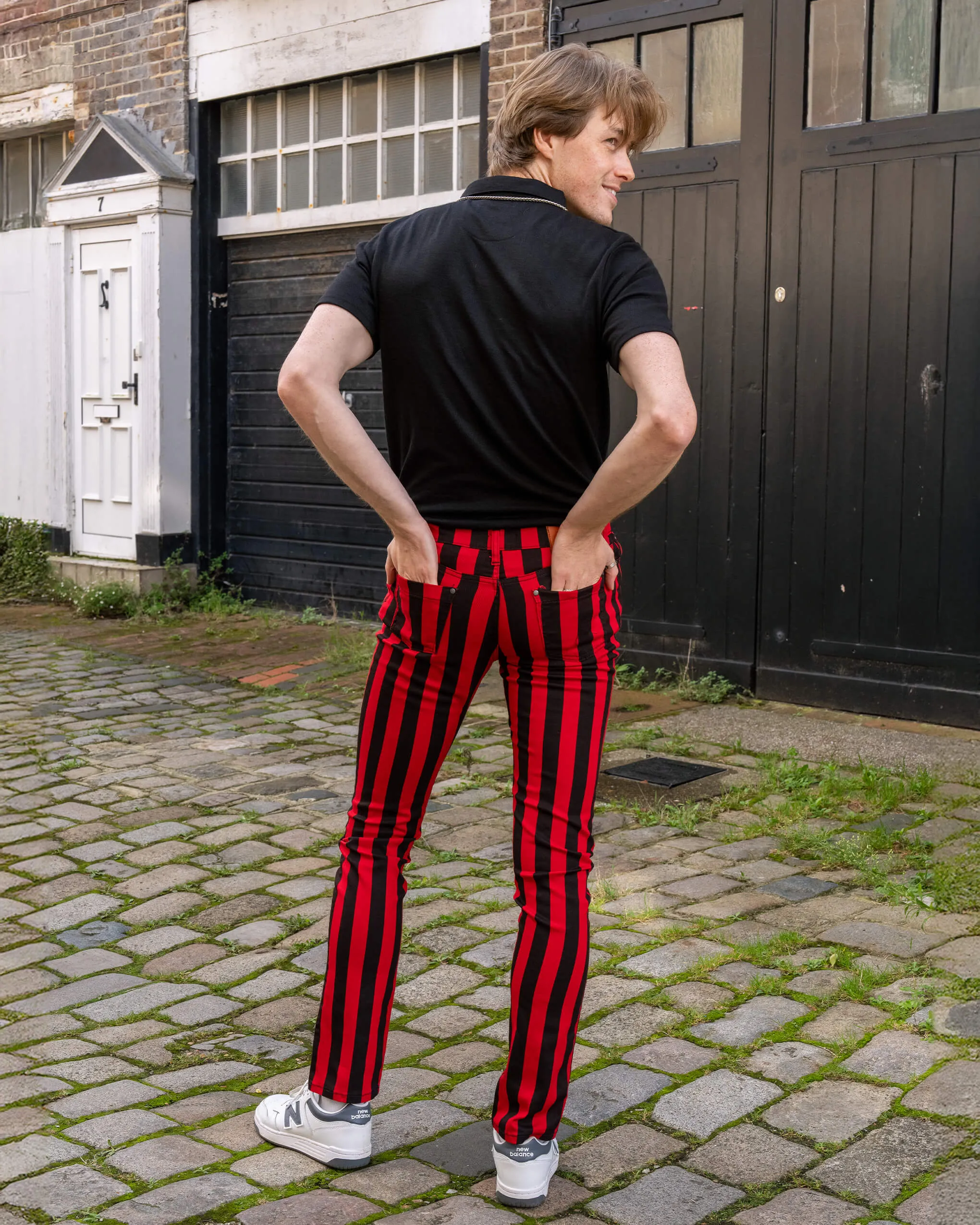 Black & Red 1" Striped Mid Rise Stretch Skinny Jeans