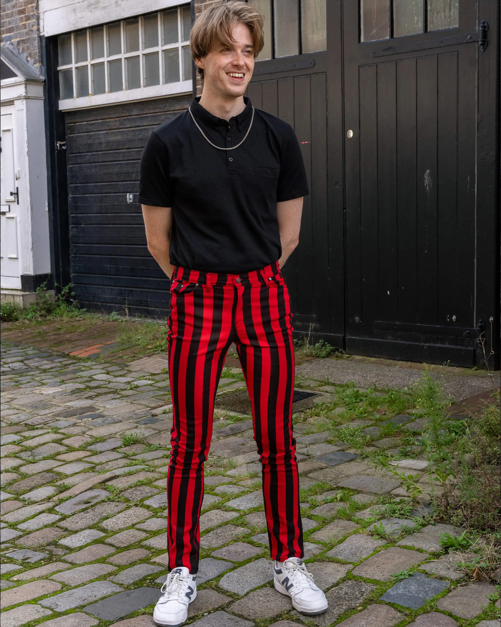 Black & Red 1" Striped Mid Rise Stretch Skinny Jeans