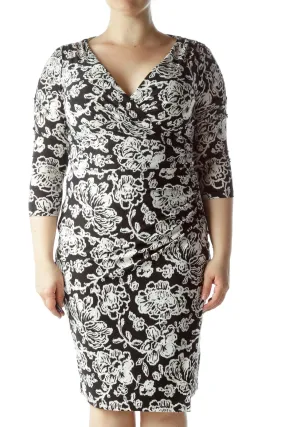 Black and White Floral Wrap Dress