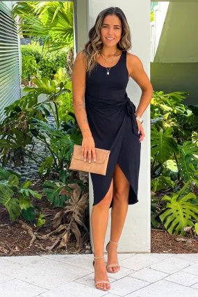 Black Wrap Midi Dress