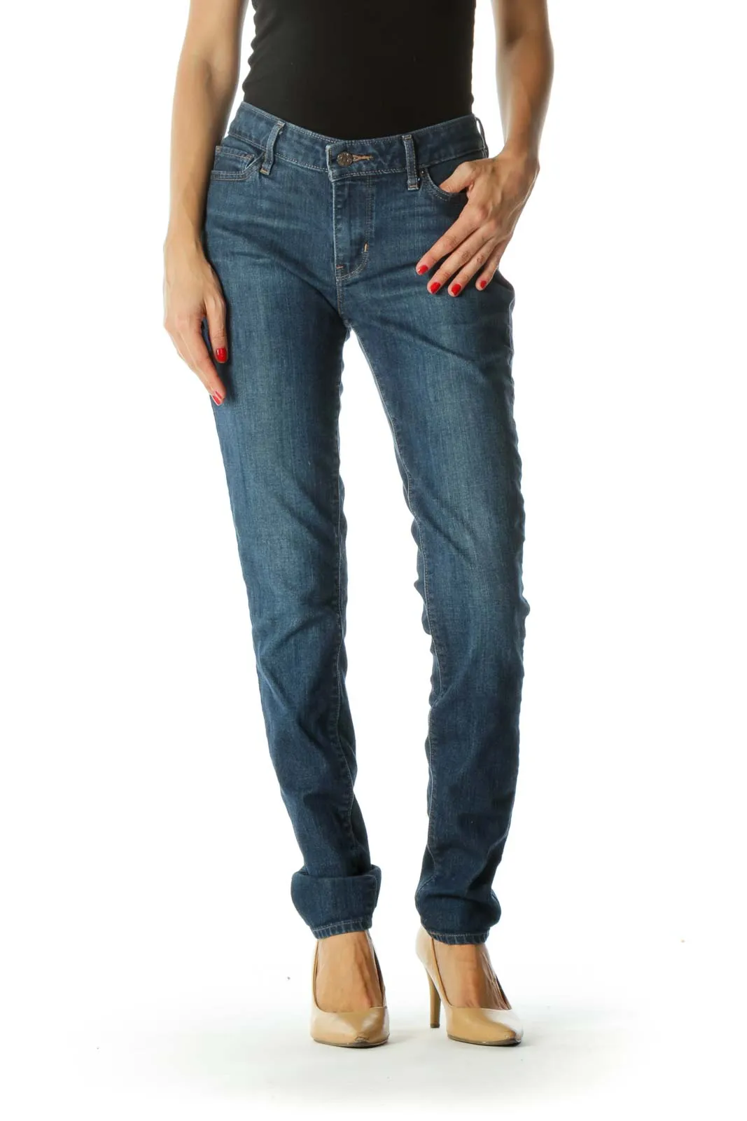 Blue Medium-Wash Stretch Skinny Jeans