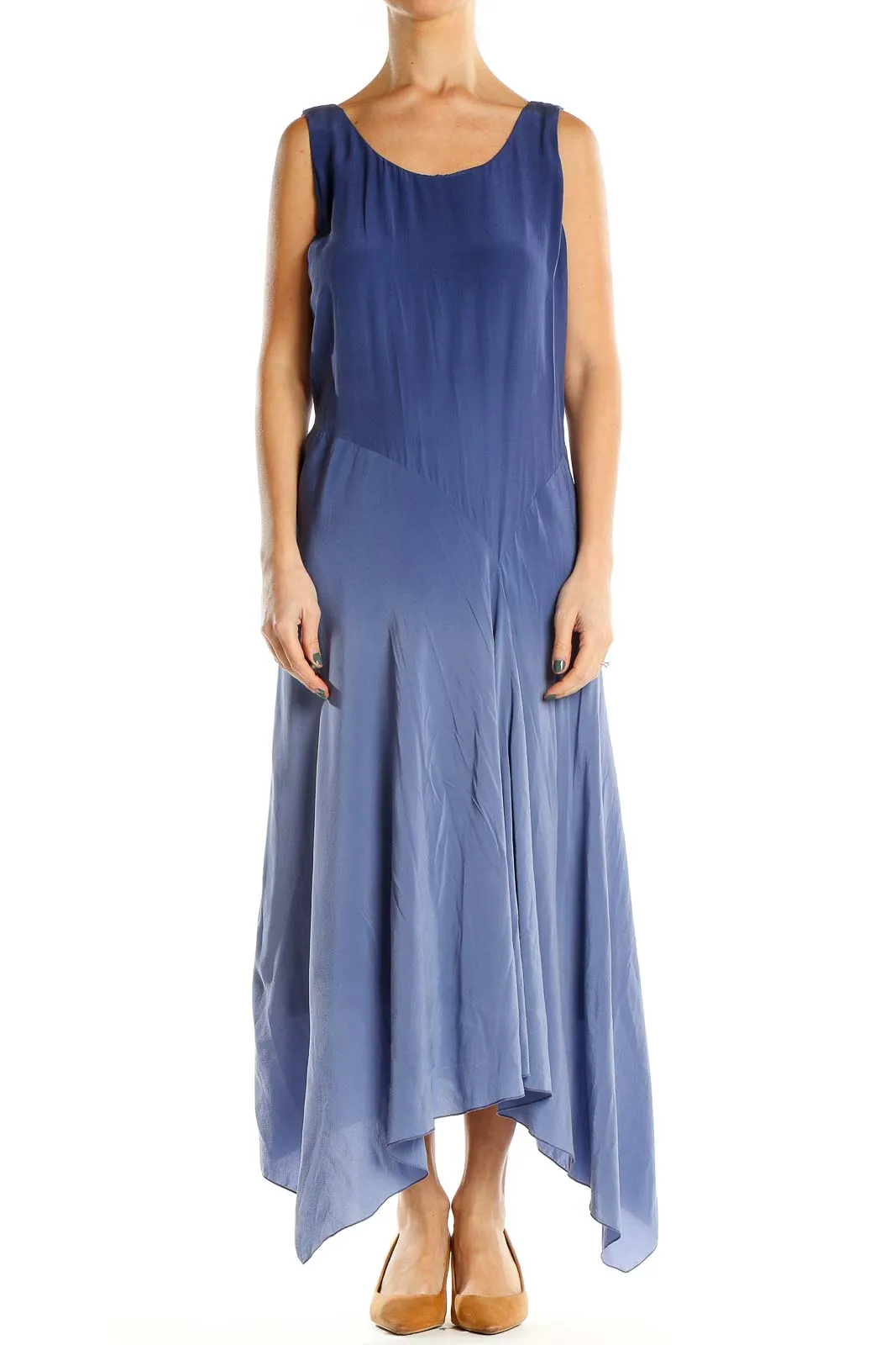 Blue Silk Ombre Bohemian Maxi Dress