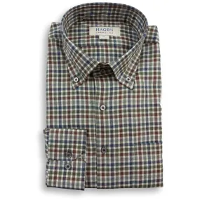 Brown, Navy, and Khaki Check Button Down Sport Shirt