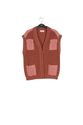 Brown sleeveless utility-inspired cardigan