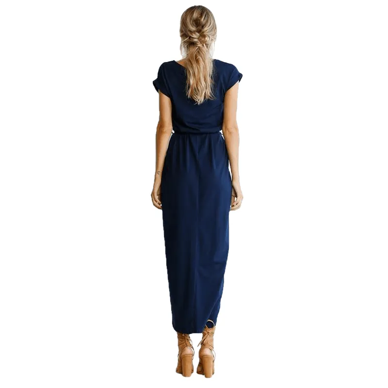 Casual Sexy O-Neck Ankle-Length Short Sleeve Irregular Party Long Dress