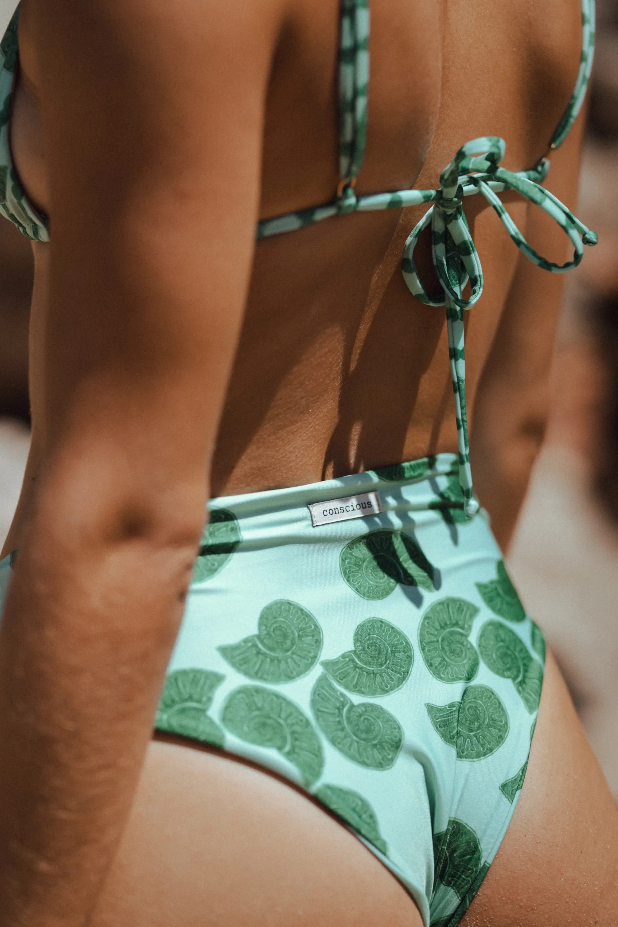 conscious x sienna sustainable swimwear bottoms saint green shell