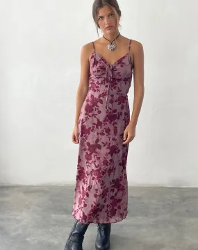 Coya Maxi Dress in Mesh Maroon Blurred Flower