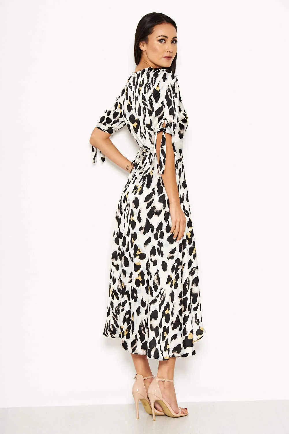 Cream Animal Wrap Print Dress