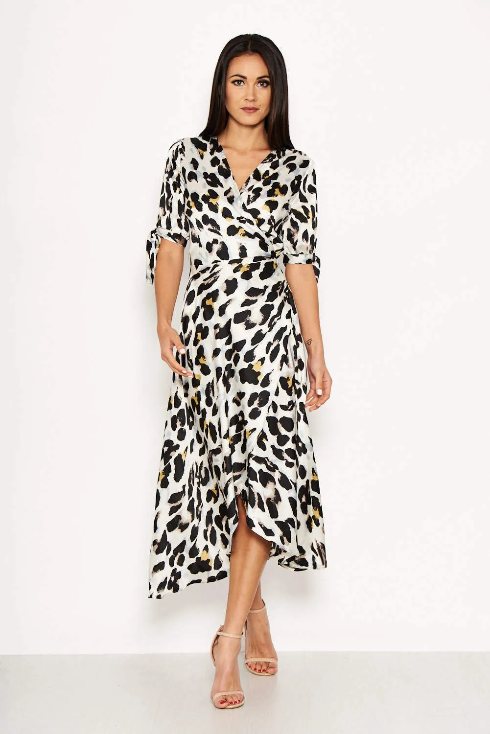 Cream Animal Wrap Print Dress