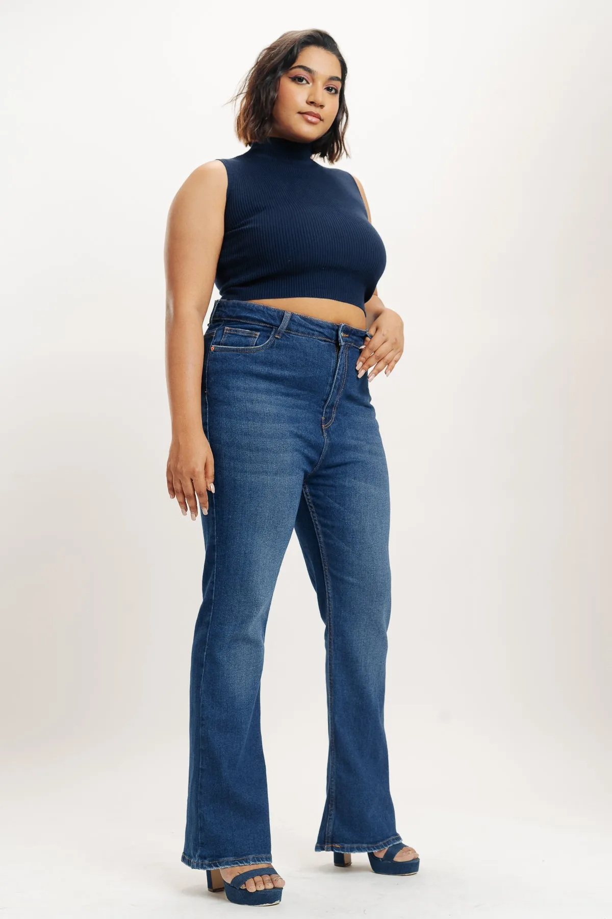 Curve Blue Tinted Bootcut Jeans