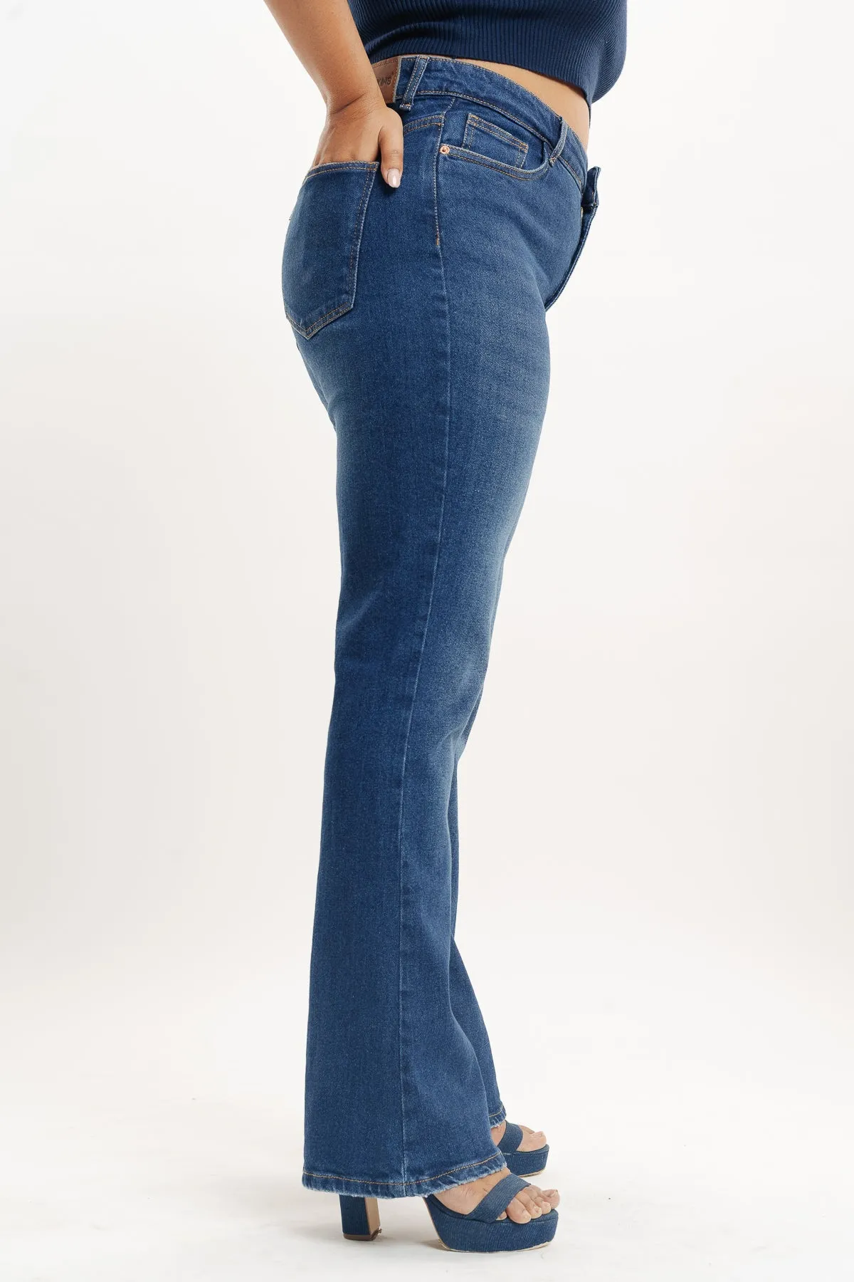 Curve Blue Tinted Bootcut Jeans