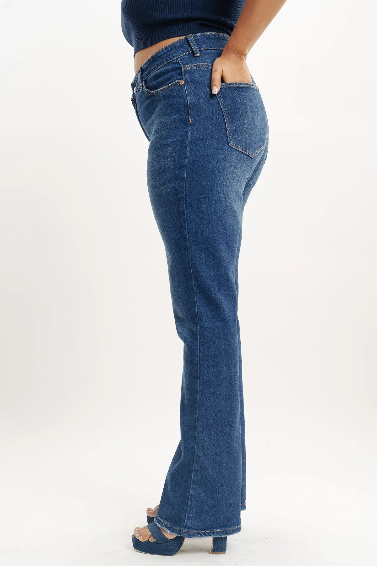 Curve Blue Tinted Bootcut Jeans