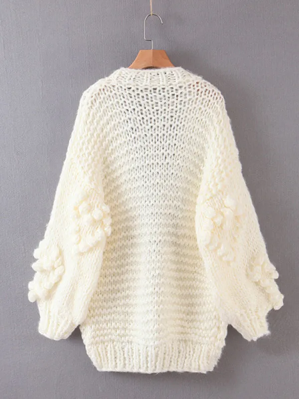 Cute Open Front Chunky Waffle Knit Sweater Cardigan