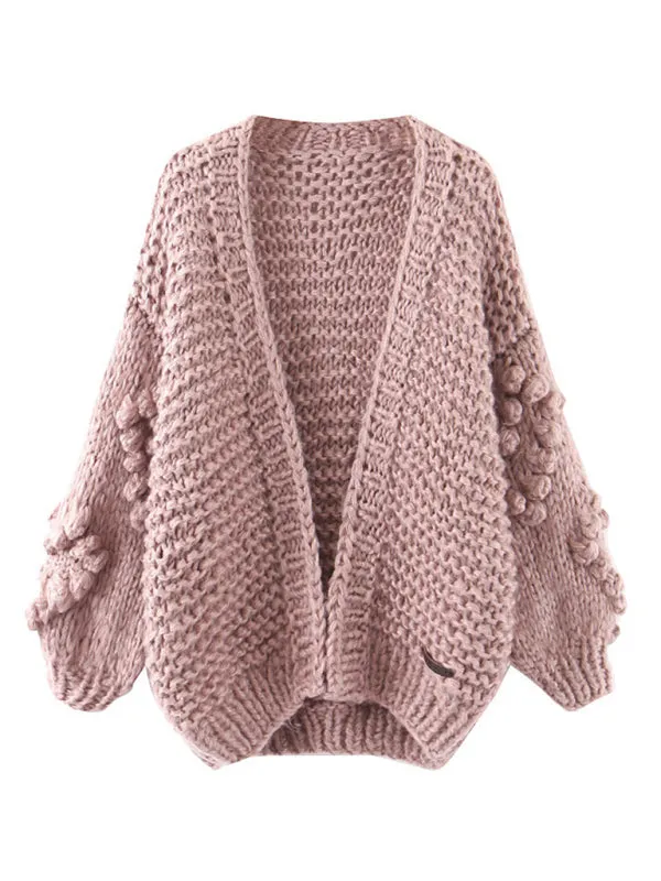 Cute Open Front Chunky Waffle Knit Sweater Cardigan