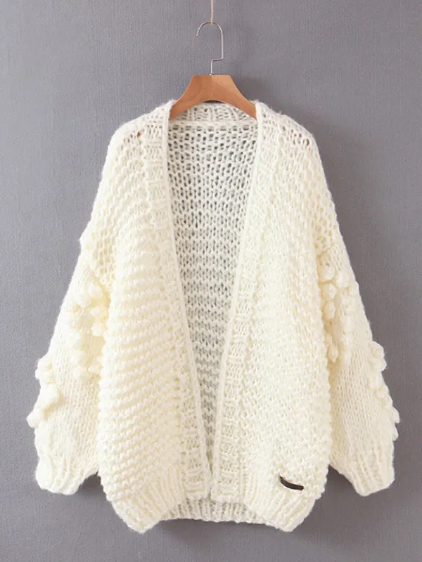 Cute Open Front Chunky Waffle Knit Sweater Cardigan