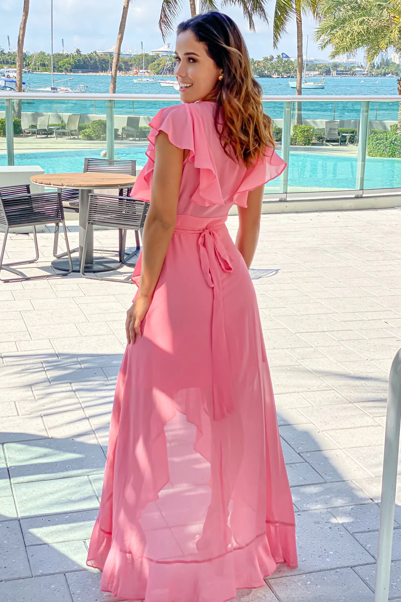 Dusty Rose Wrap Dress With Ruffle Detail