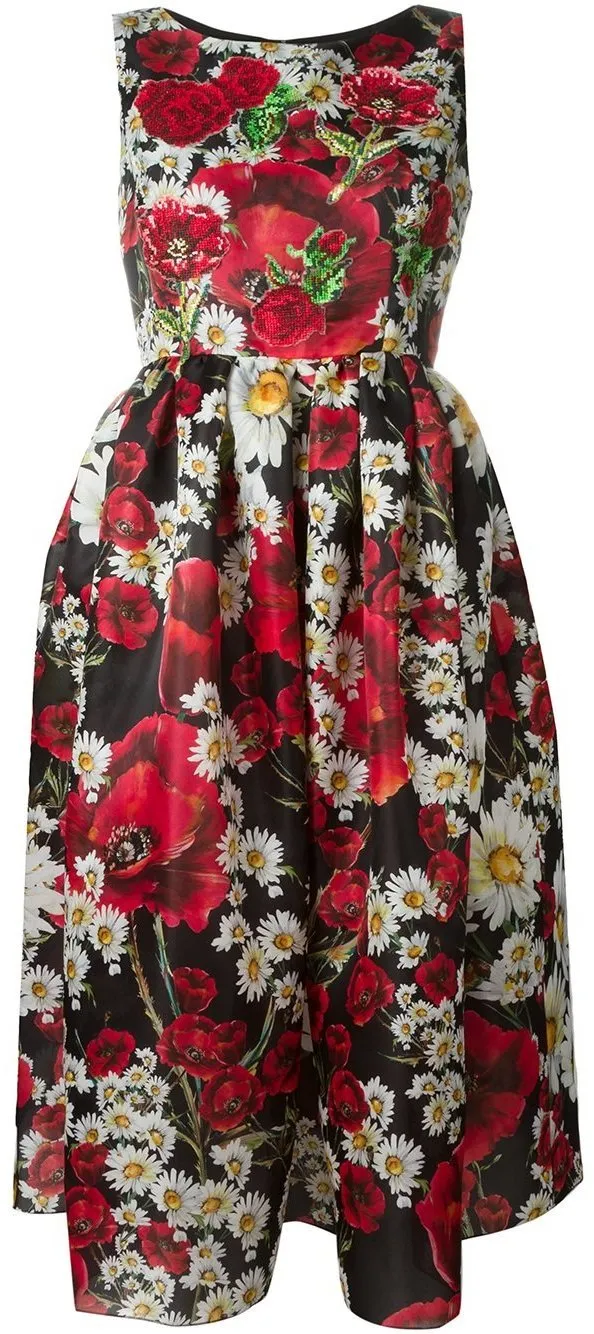 *Extended Sizes* Daisy and Poppy Print Chiffon Midi Dress