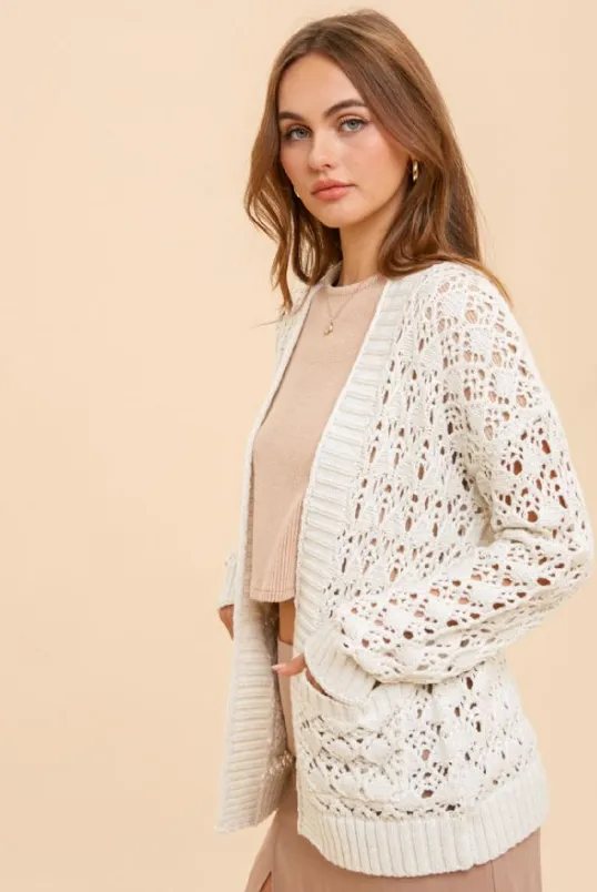 H&T Open Front Knit Cardi-Ivory