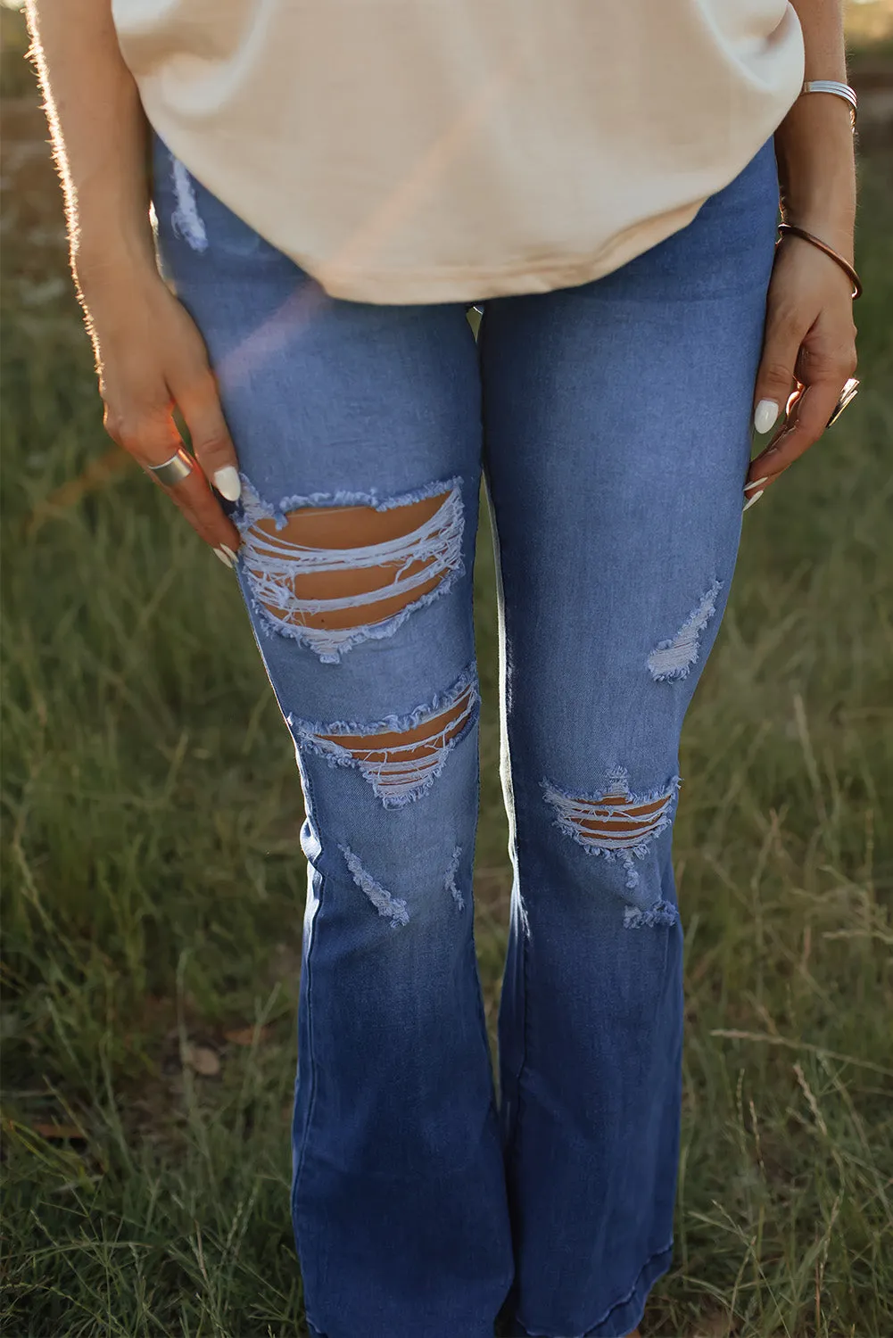 High Waist Distressed Flare Jeans