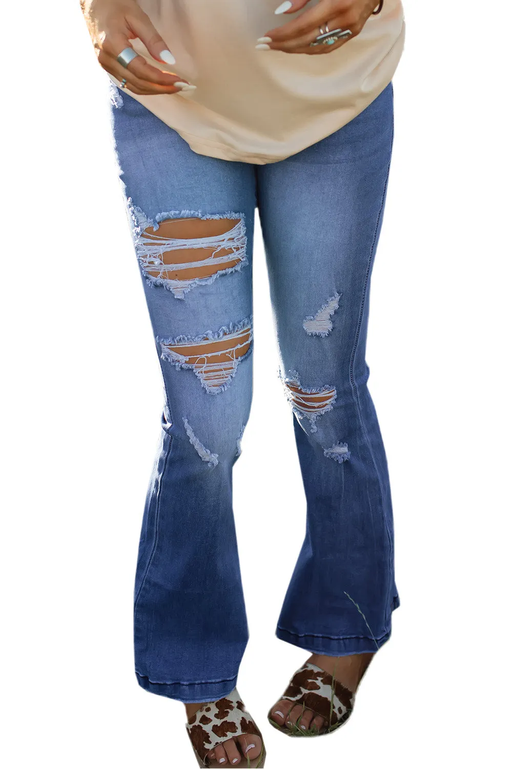 High Waist Distressed Flare Jeans