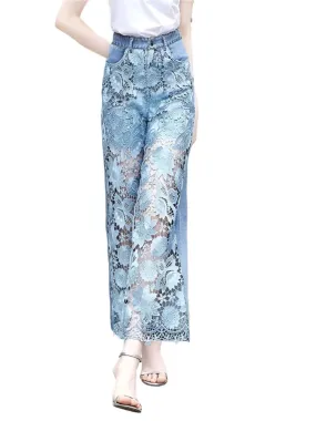 High Waist Patchwork Hollow Out Jeans