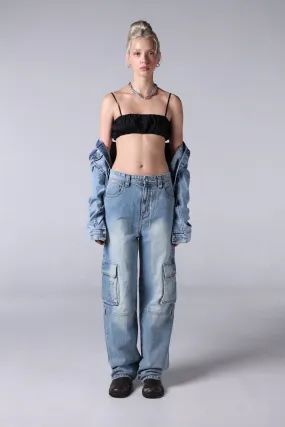 Jack Russel - Women Cargo Jeans - Handwerk JF-149 Straight Fit Baja Blue Rust Fade High Waisted