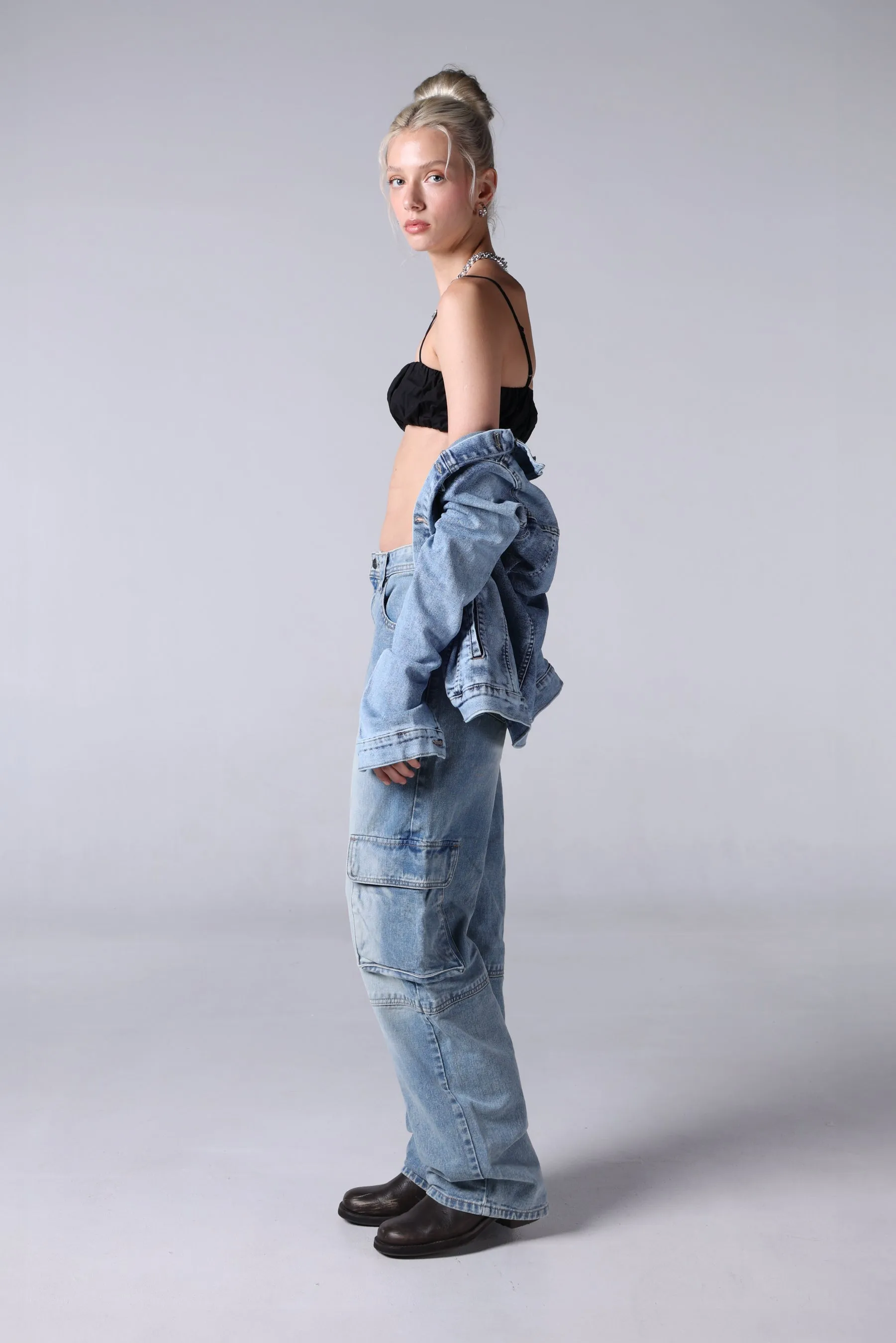 Jack Russel - Women Cargo Jeans - Handwerk JF-149 Straight Fit Baja Blue Rust Fade High Waisted