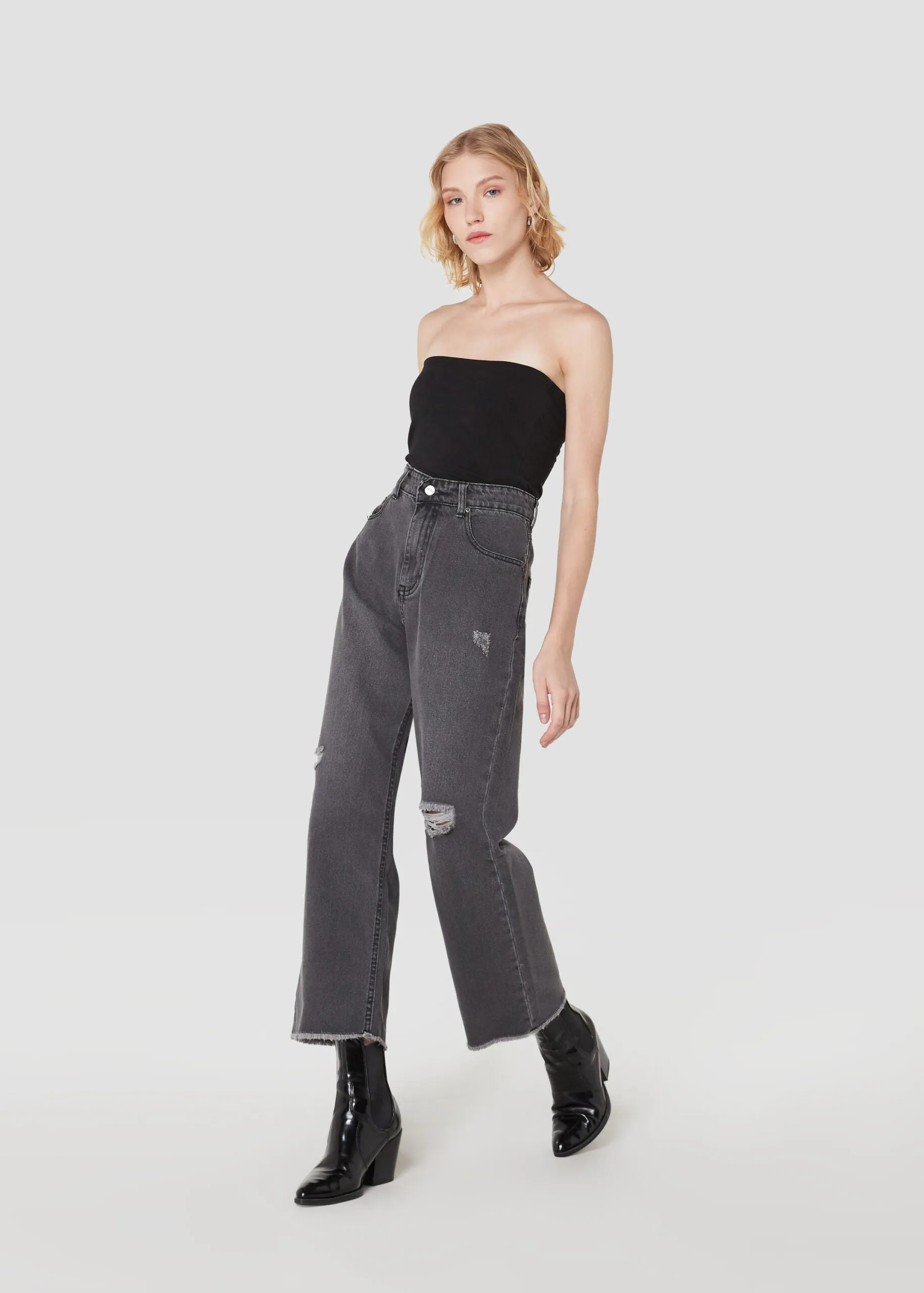 Jack Russel - Women Jeans - Handwerk JF-110/BK Wide Leg Black High Waisted