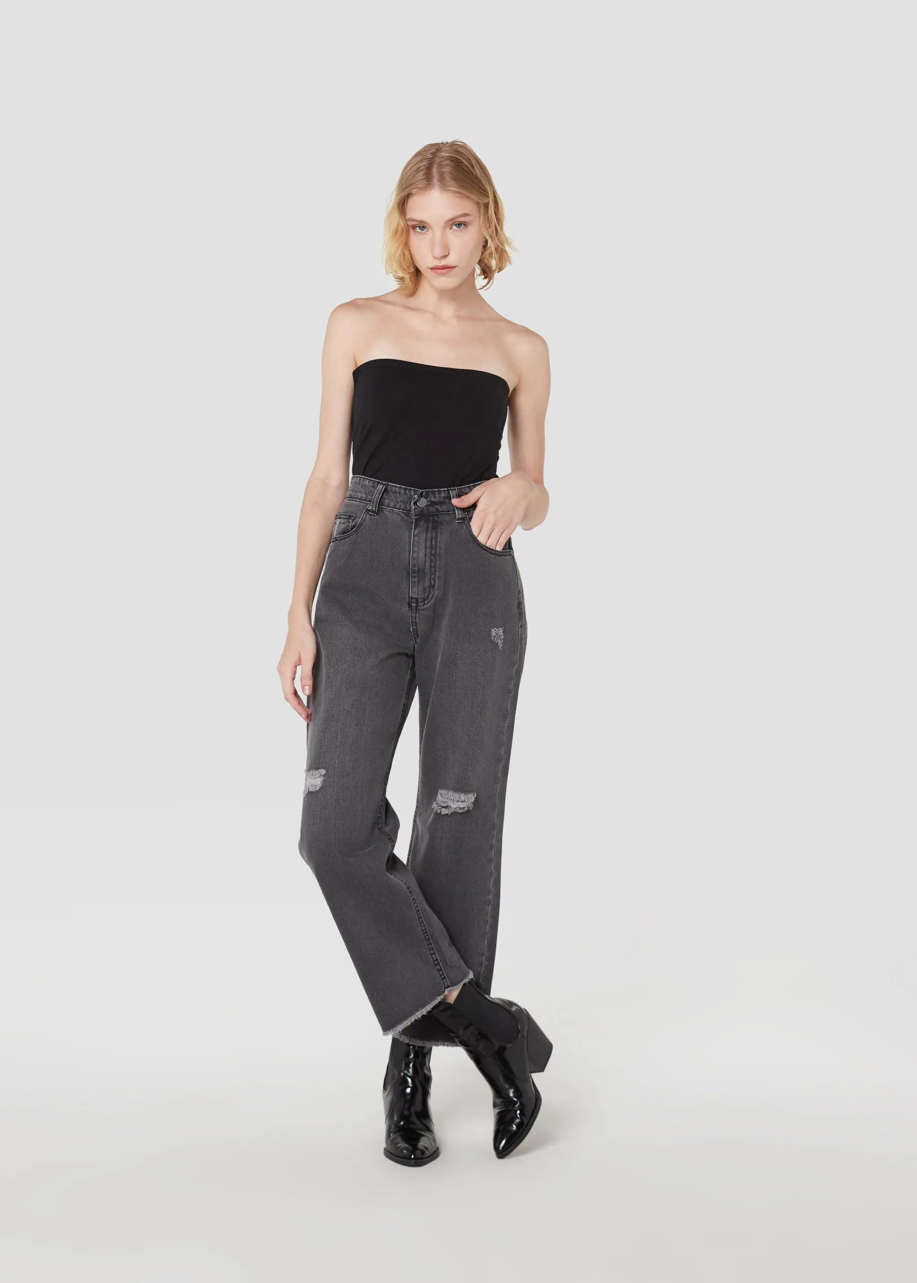 Jack Russel - Women Jeans - Handwerk JF-110/BK Wide Leg Black High Waisted