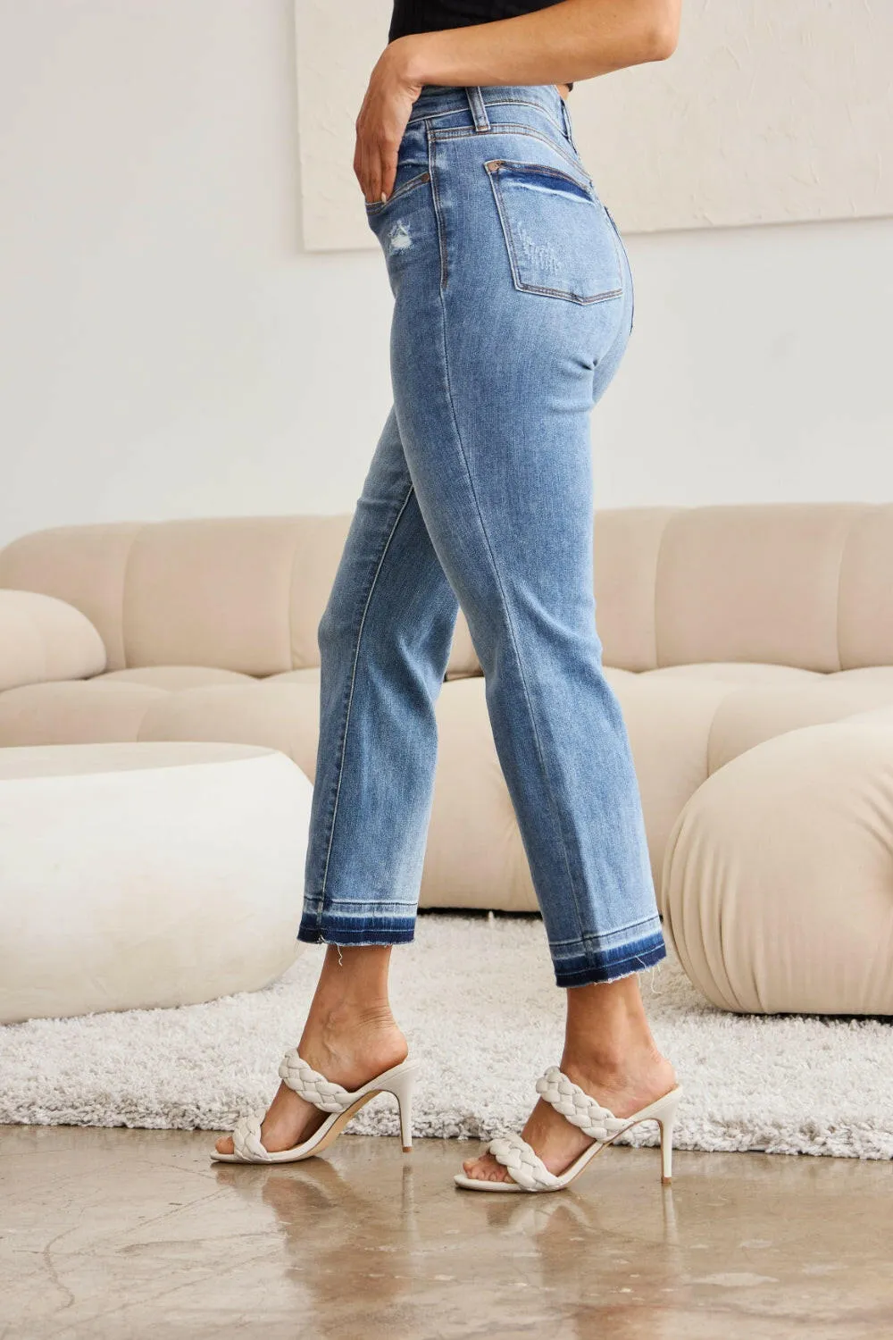 Judy Blue Medium Wash Released Hem Cropped Bootcut Jeans