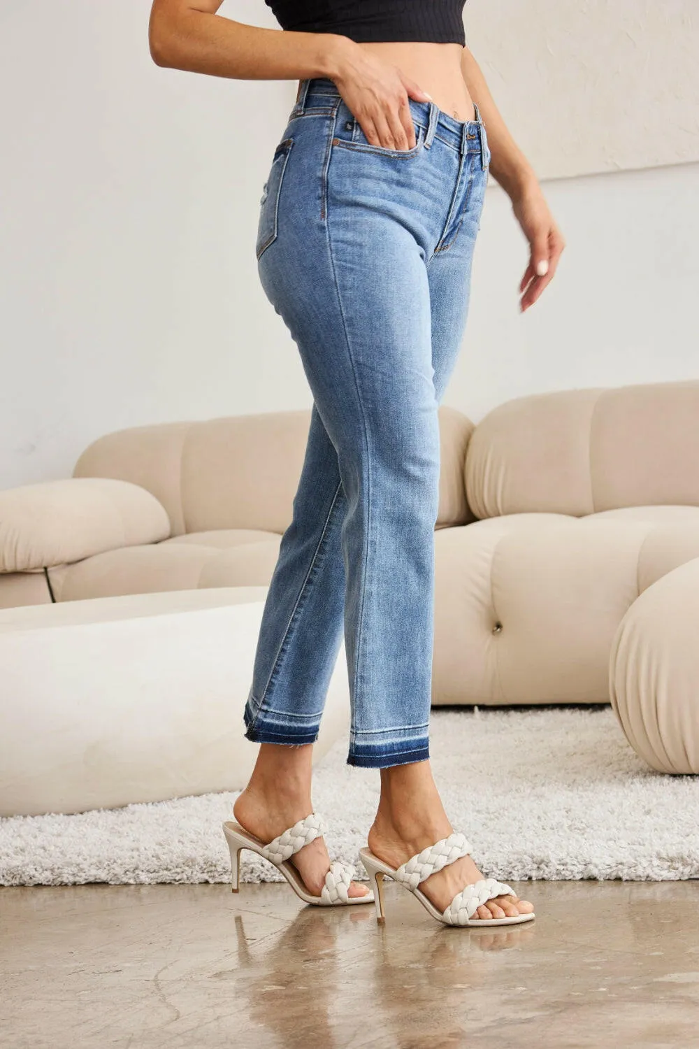 Judy Blue Medium Wash Released Hem Cropped Bootcut Jeans