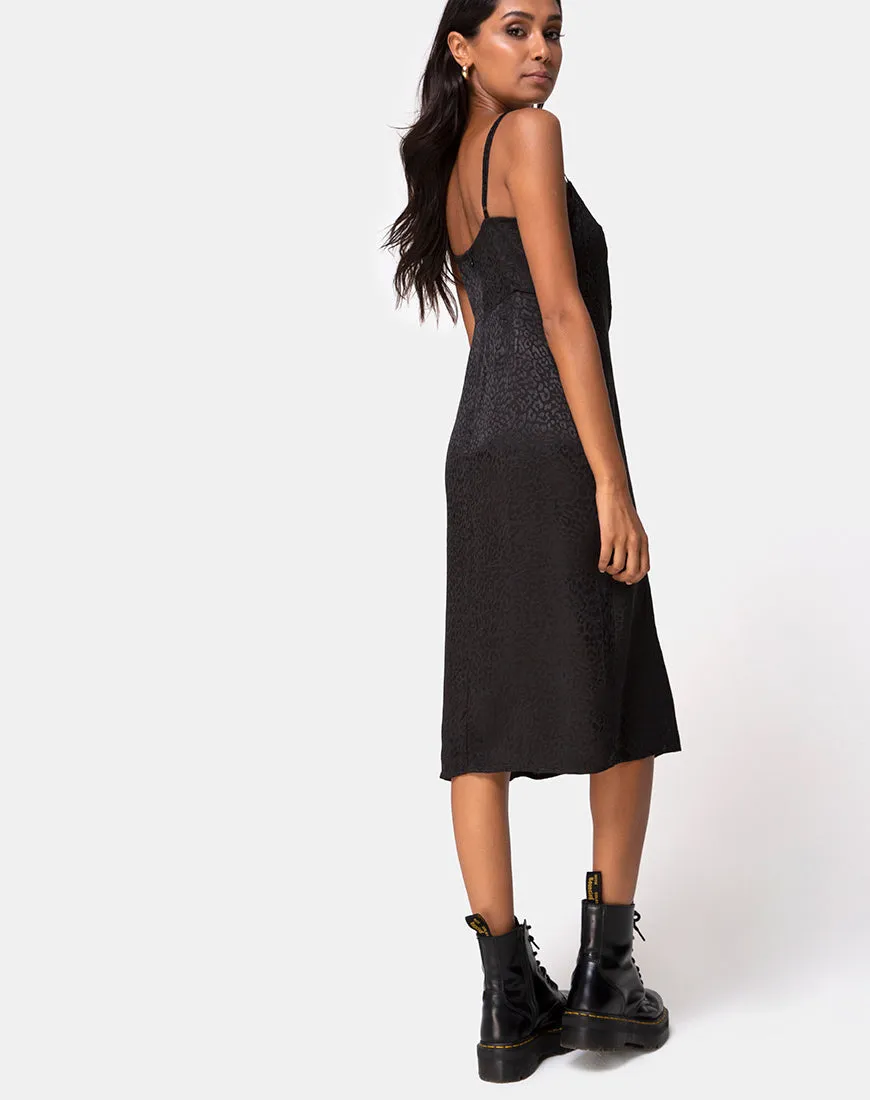 Kaoya Midi Dress in Satin Cheetah Black