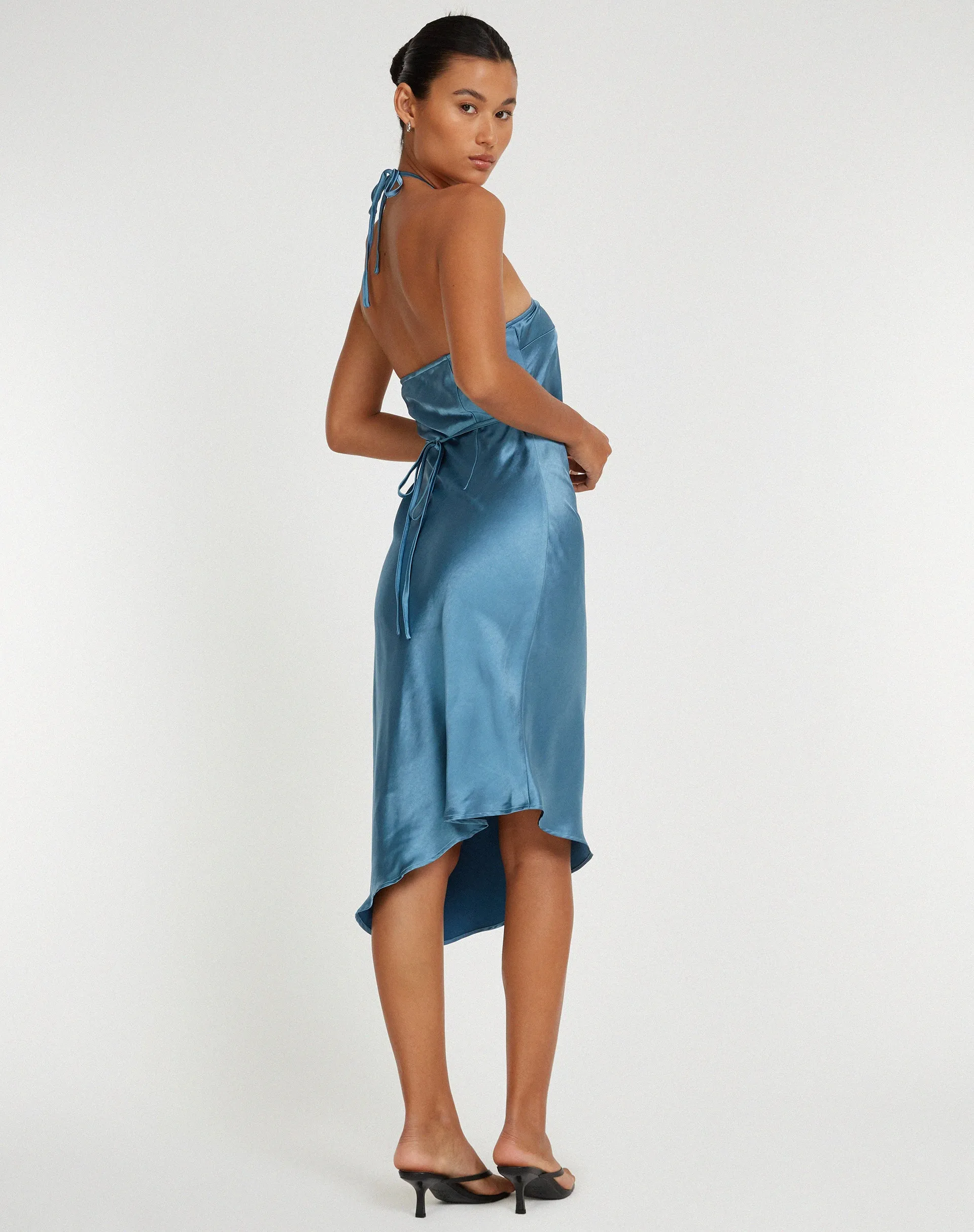 Kimora Midi Dress in Satin Slate