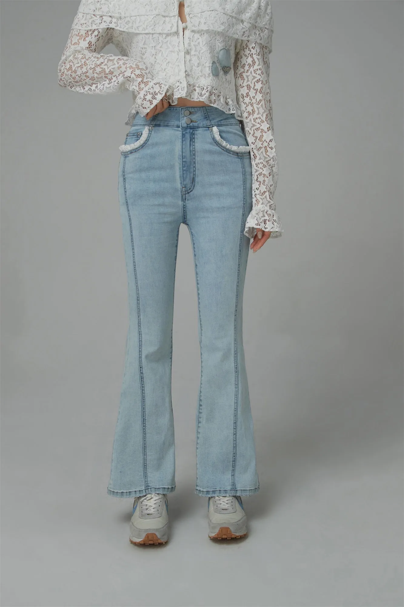 Lace Pockets Bootcut Jeans