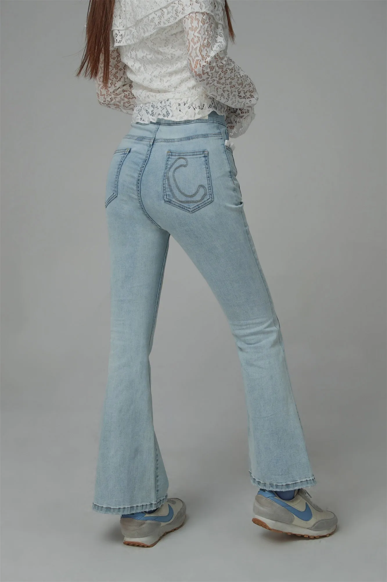 Lace Pockets Bootcut Jeans