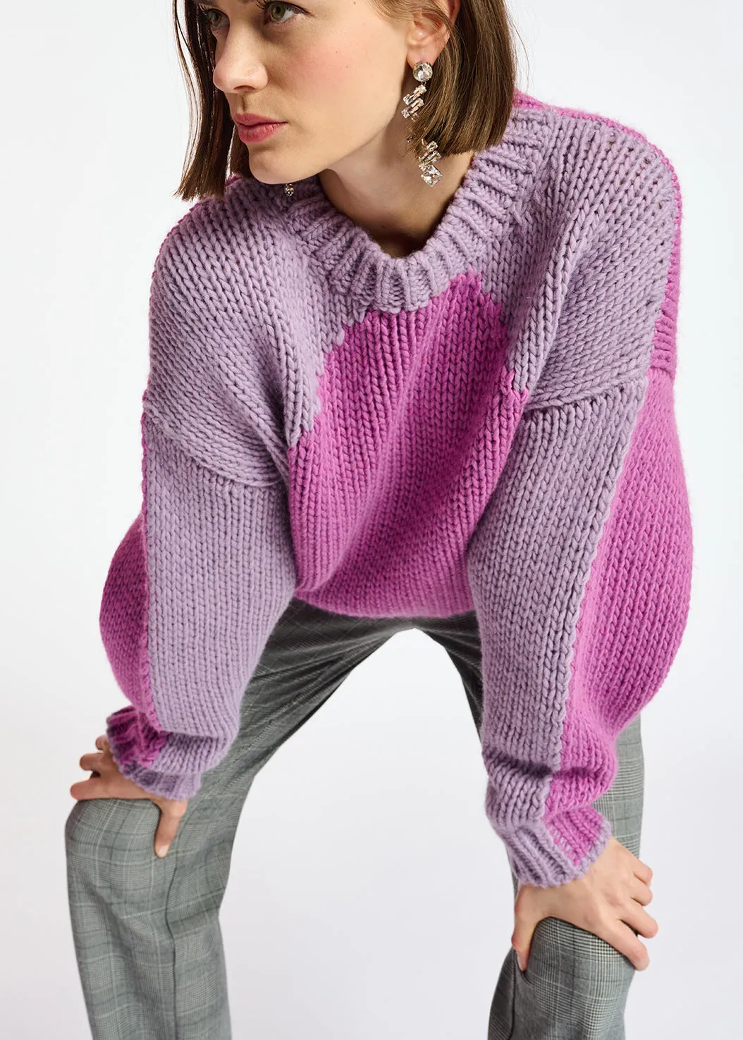 Lilac and pink chunky knit sweater