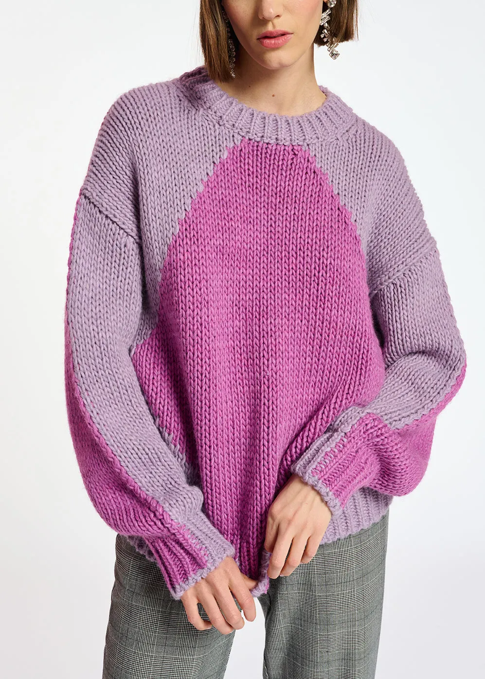 Lilac and pink chunky knit sweater