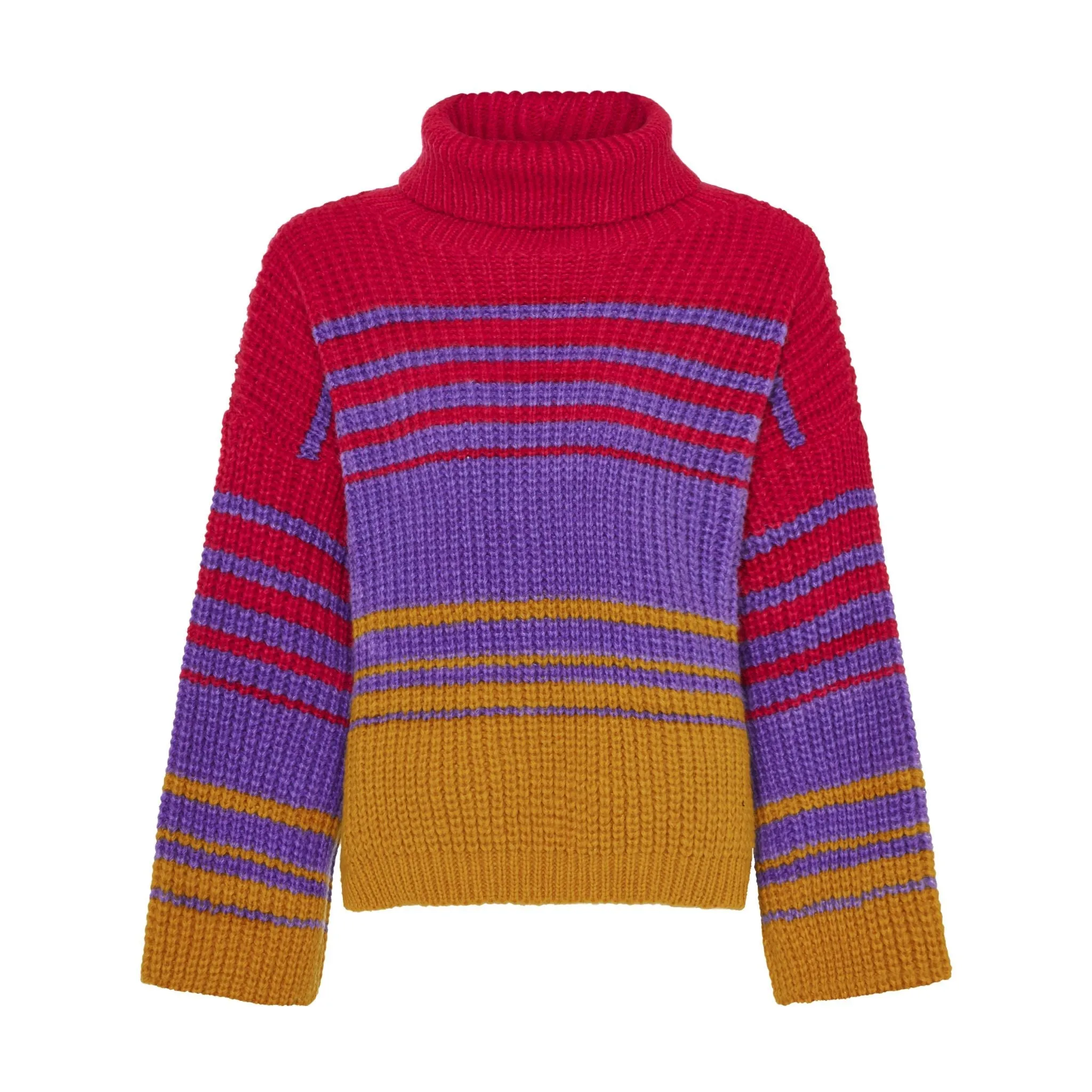 Megan Roll Neck Stripe Jumper - Cherry Red