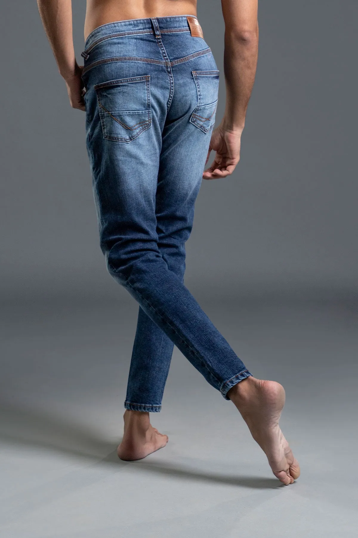 Mid Rise Skinny Denim Jeans (Blue)