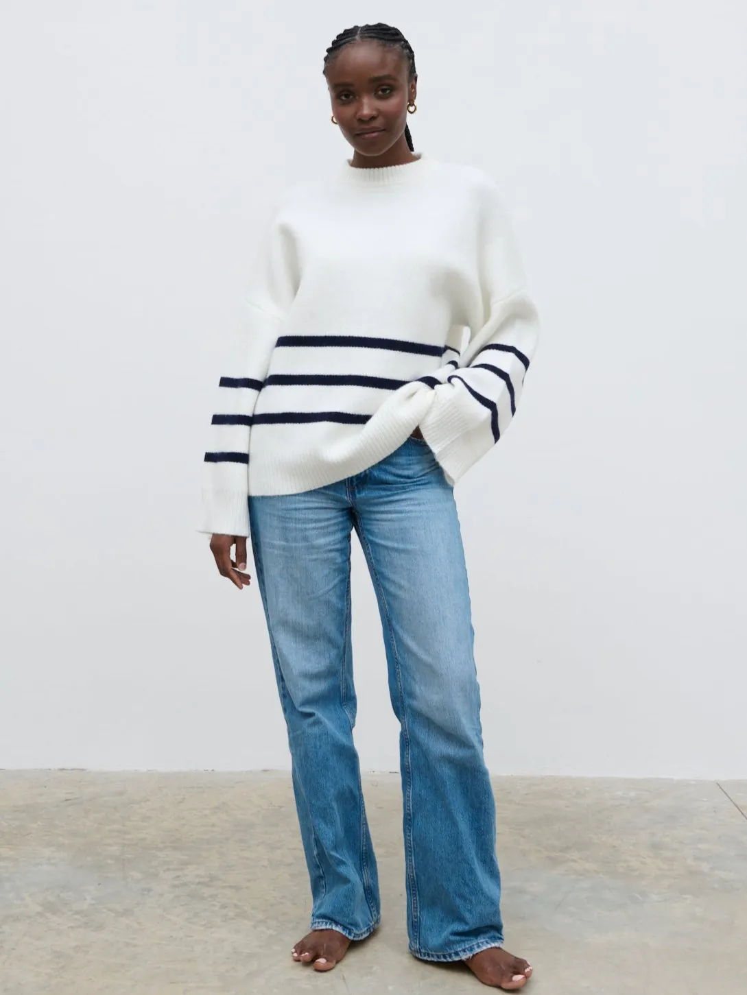 Miller Stripe Knit Jumper - Stone and Navy