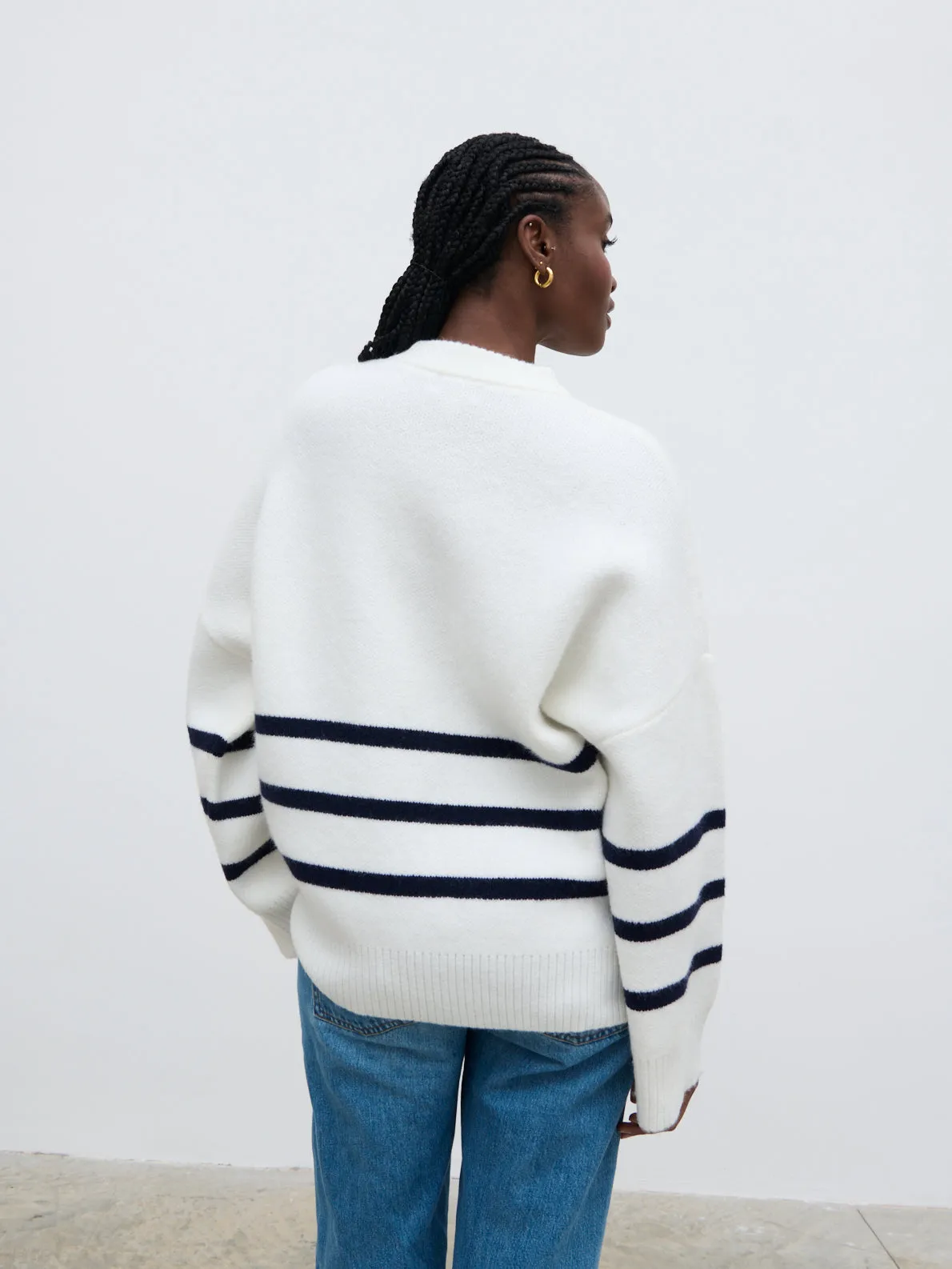 Miller Stripe Knit Jumper - Stone and Navy