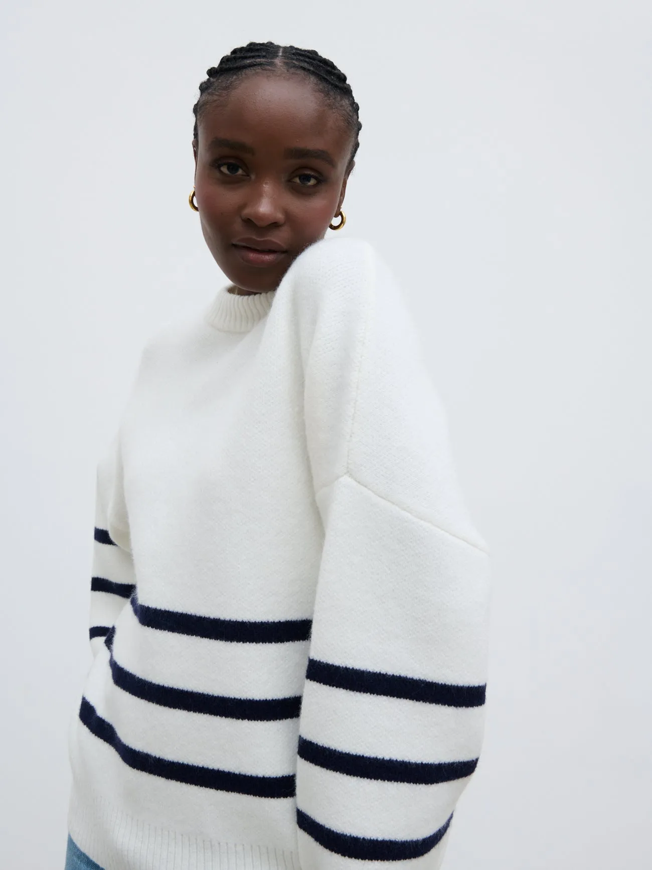 Miller Stripe Knit Jumper - Stone and Navy